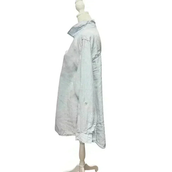 Sigrid Olsen 100% Linen Blue V-Neck Light Blue Blouse Button Down Shirt Size XL - Picture 9 of 16